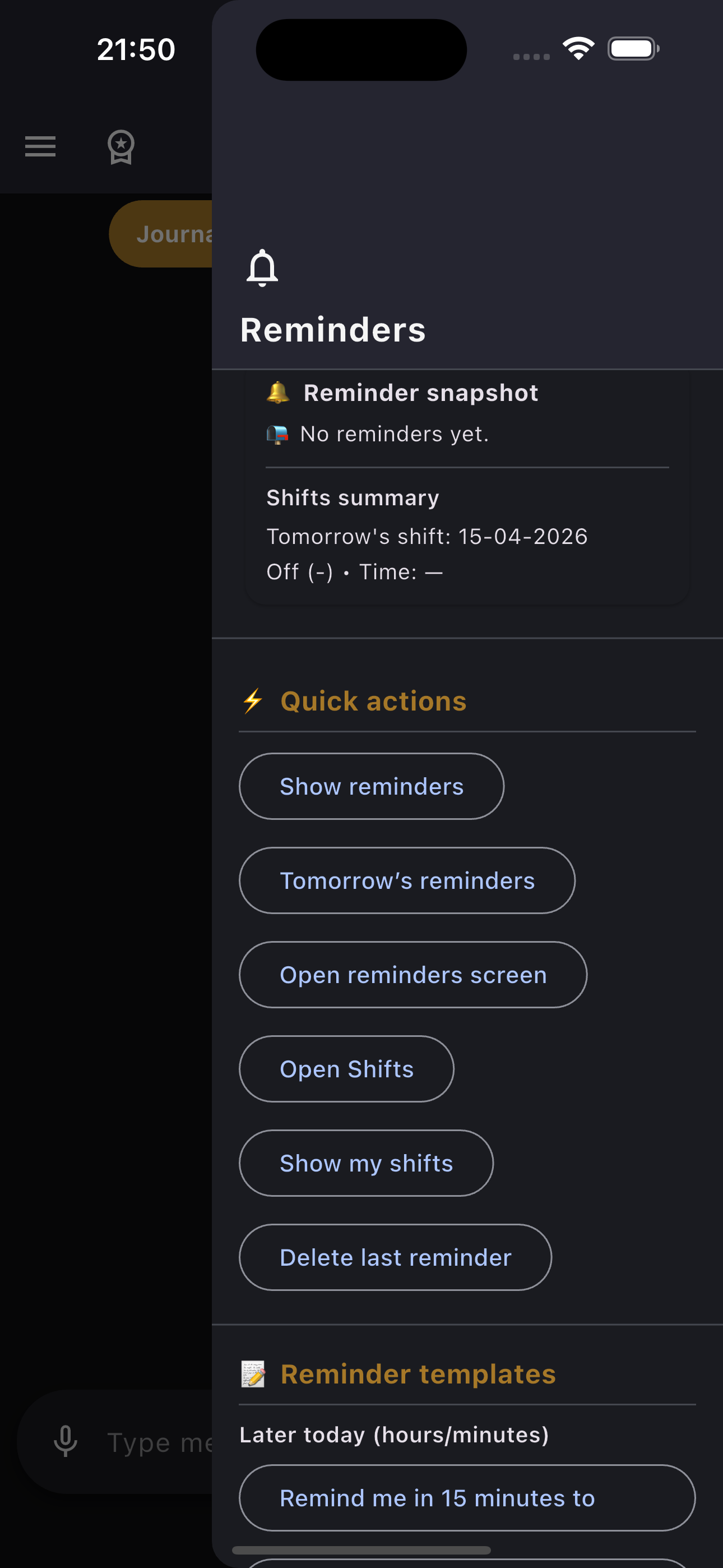 Reminder drawer