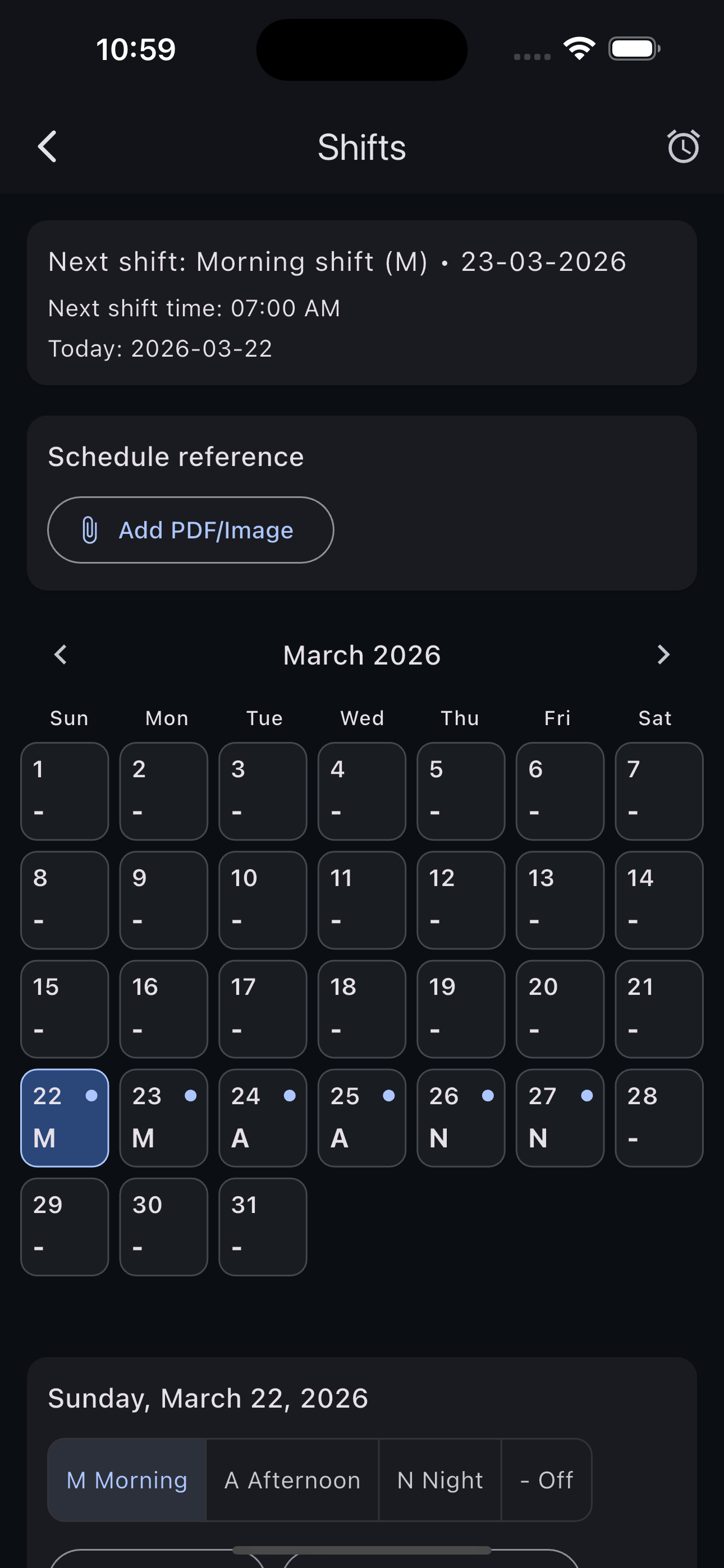 Shifts calendar