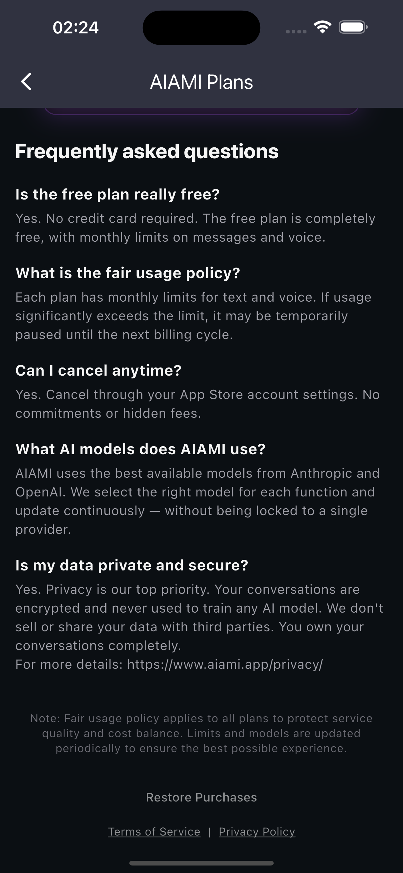 Plans screen